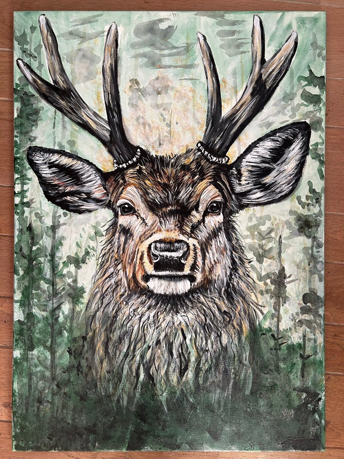 Hertenkop Schilderij - Acrylverf op Canvas (60-80 cm), Ophalen of Verzenden