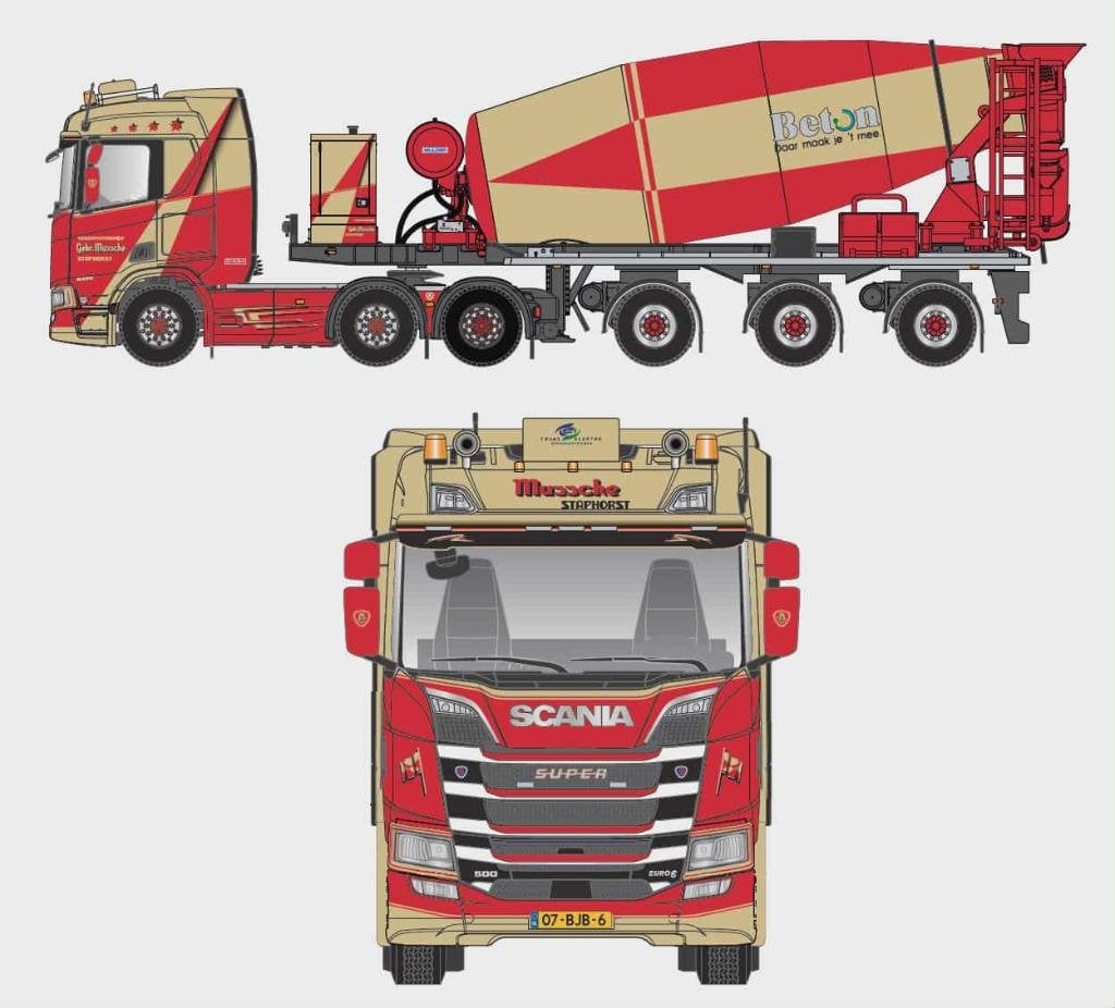 Reserveren: Scania met mixertrailer | Gebr. Mussche, Ophalen of Verzenden, Nieuw, Bus of Vrachtwagen, Tekno