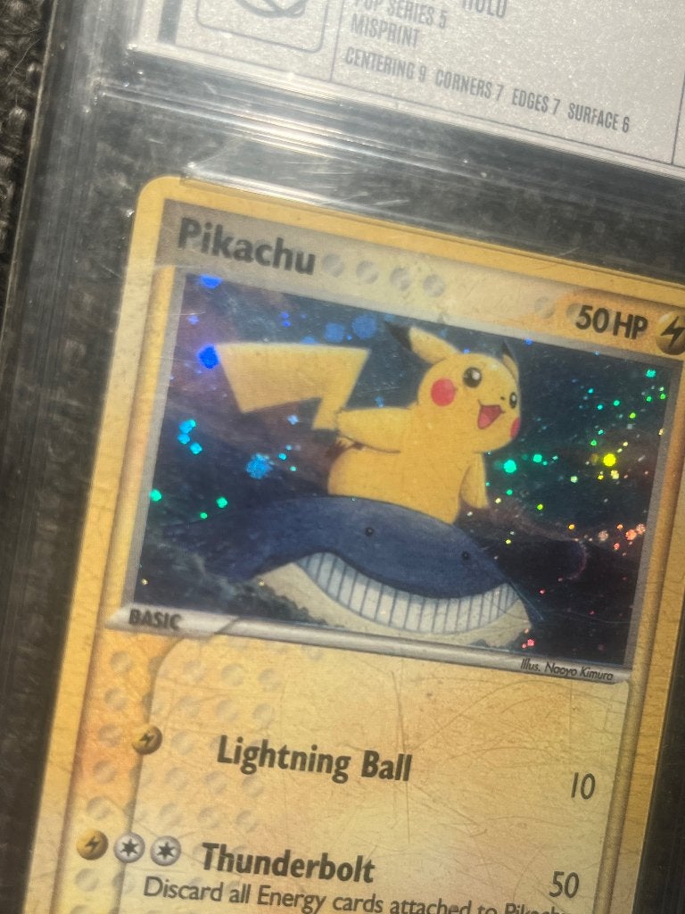 Pikachu Promo Holo POP 5 Misprint Dubbel Holo Bleed, Ophalen of Verzenden, Zo goed als nieuw, Losse kaart, Foil