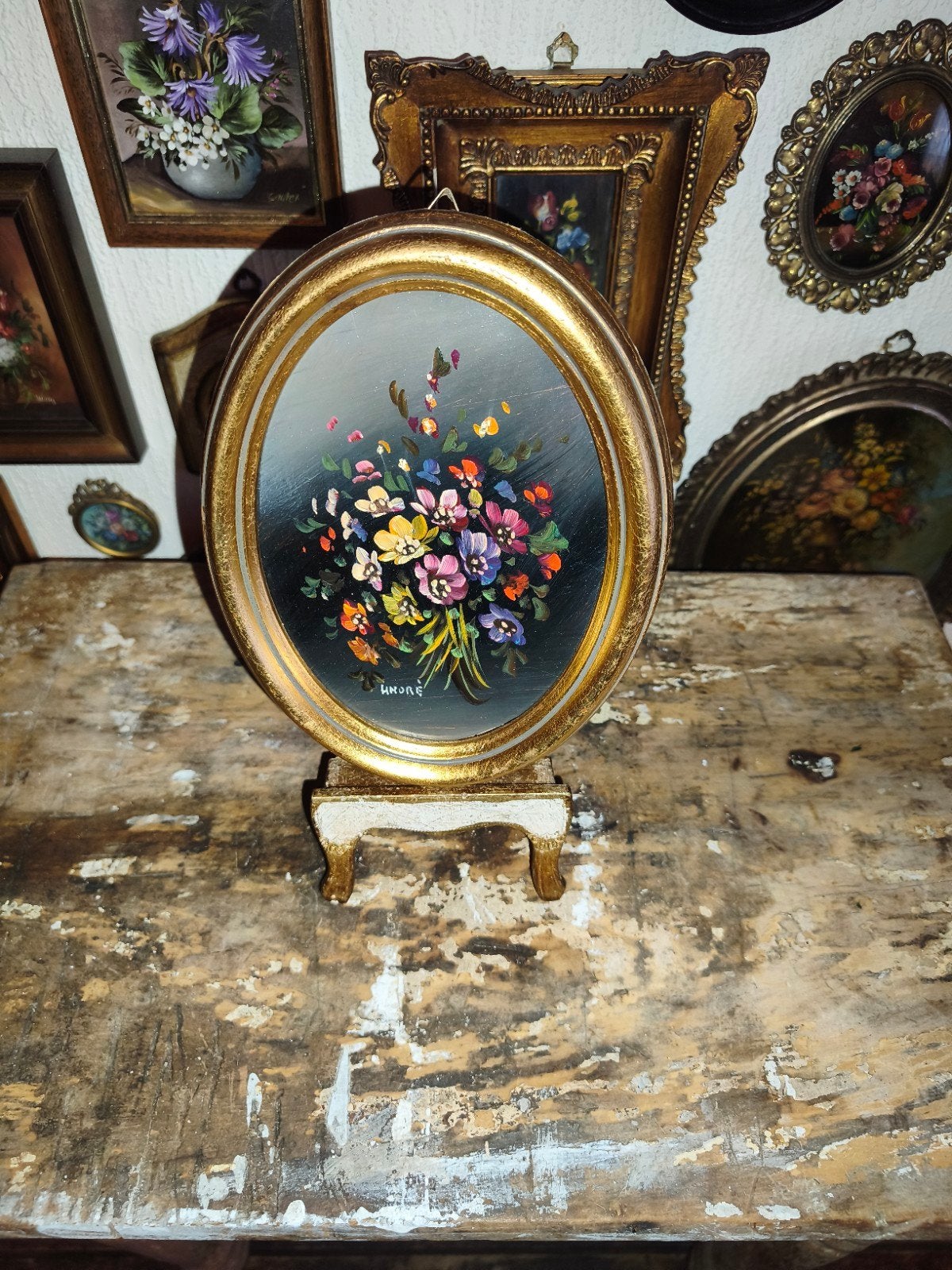 Olieverf schilderijtje olieverfschilderijtje bloemen Q93, Antiek en Kunst, Curiosa en Brocante, Ophalen of Verzenden