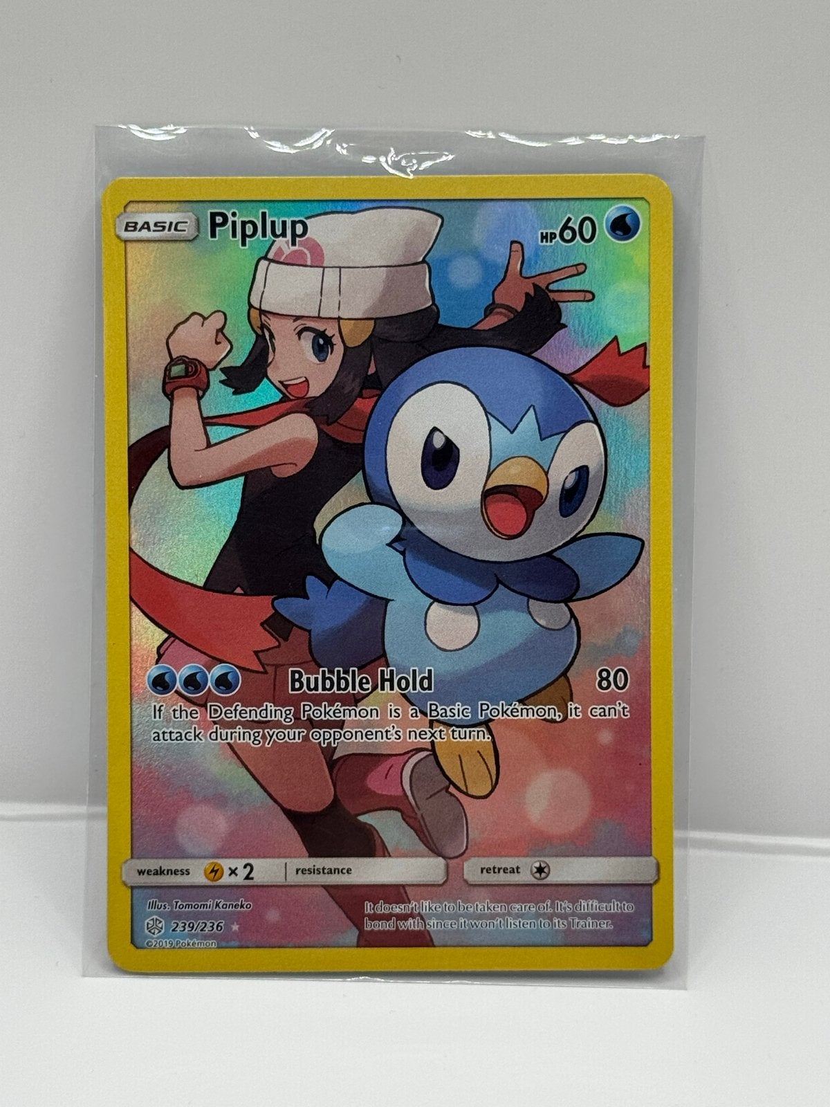 Pokémon Piplup 239/236 Cosmic Eclipse Full Art, Ophalen of Verzenden, Zo goed als nieuw, Losse kaart, Foil