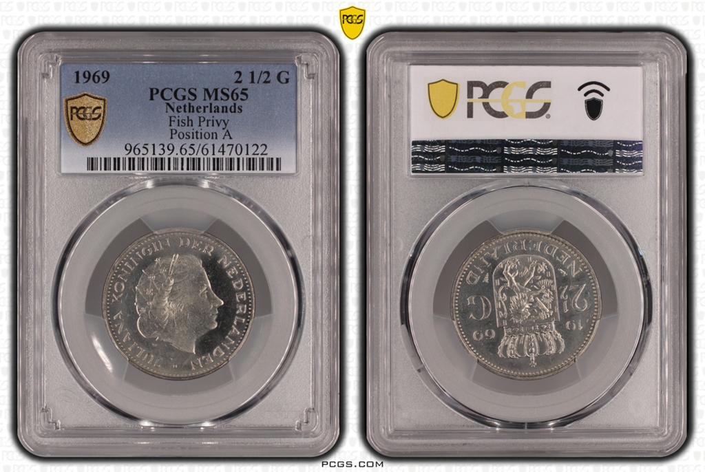 2½ Gulden 1969 vis - (Sch. 1112) - POS A - PCGS MS65, Postzegels en Munten, Ophalen of Verzenden, Koningin Juliana, 2½ gulden