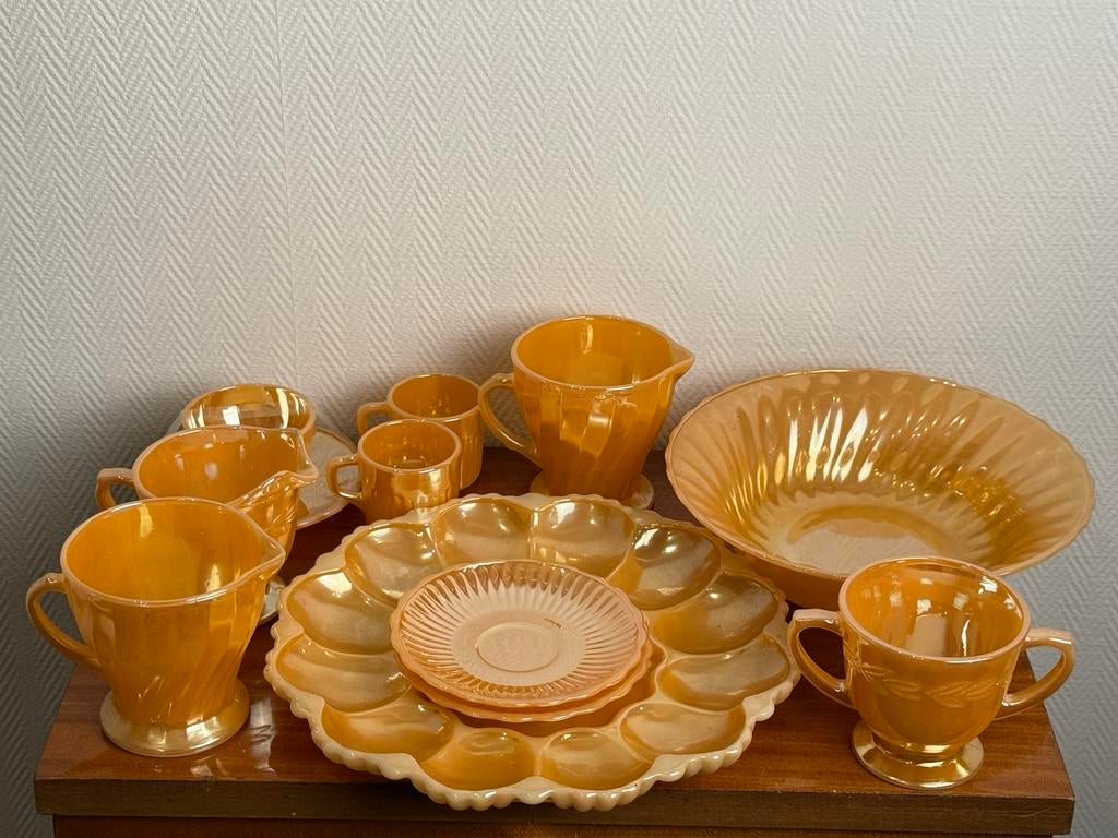 Vintage Perzisch Oranje Glas Servies Set, Ophalen of Verzenden