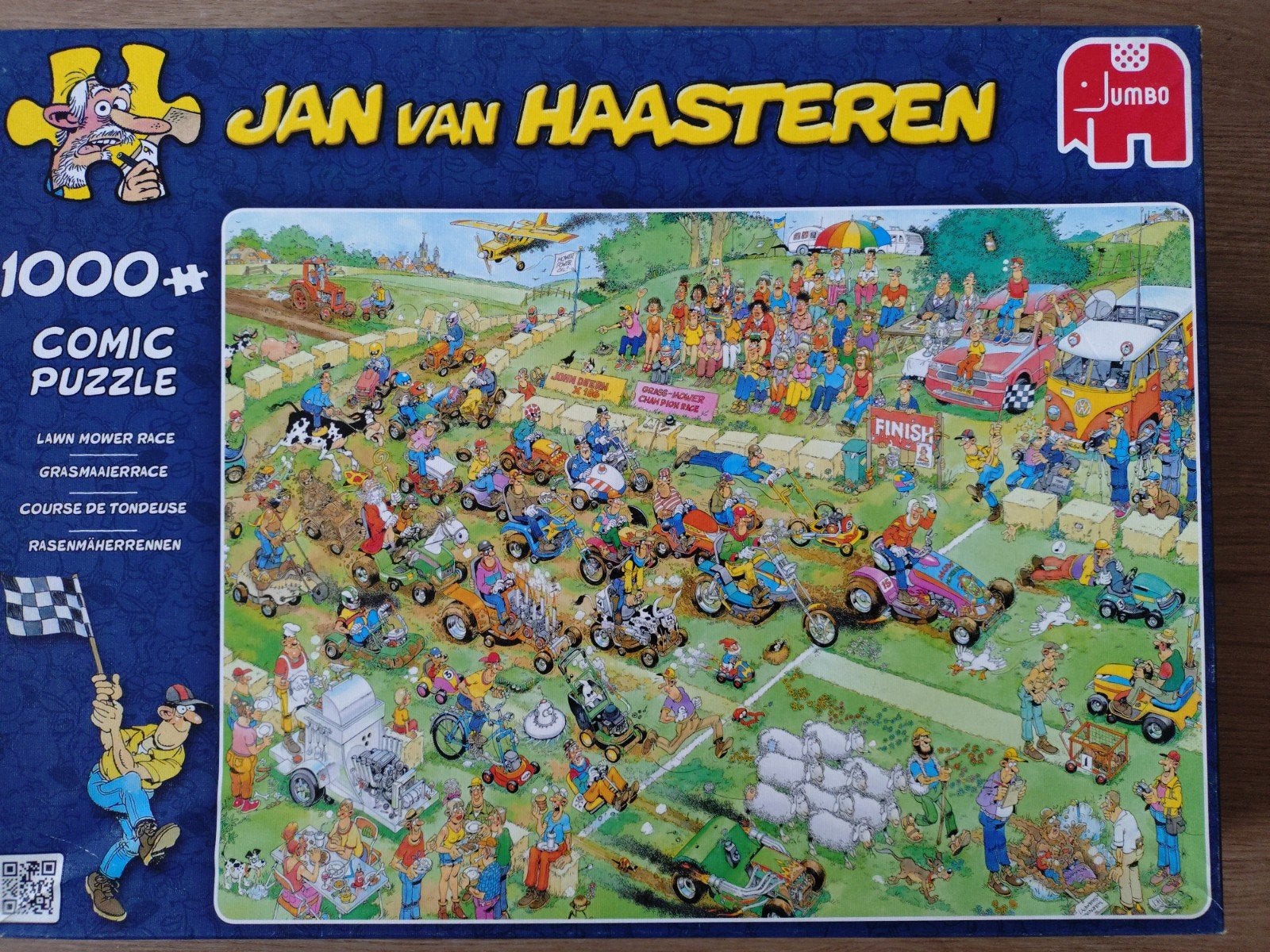 Jan van Haasteren Grasmaaierrace 1000 stukjes, Ophalen of Verzenden, 500 t/m 1500 stukjes, Zo goed als nieuw, Legpuzzel