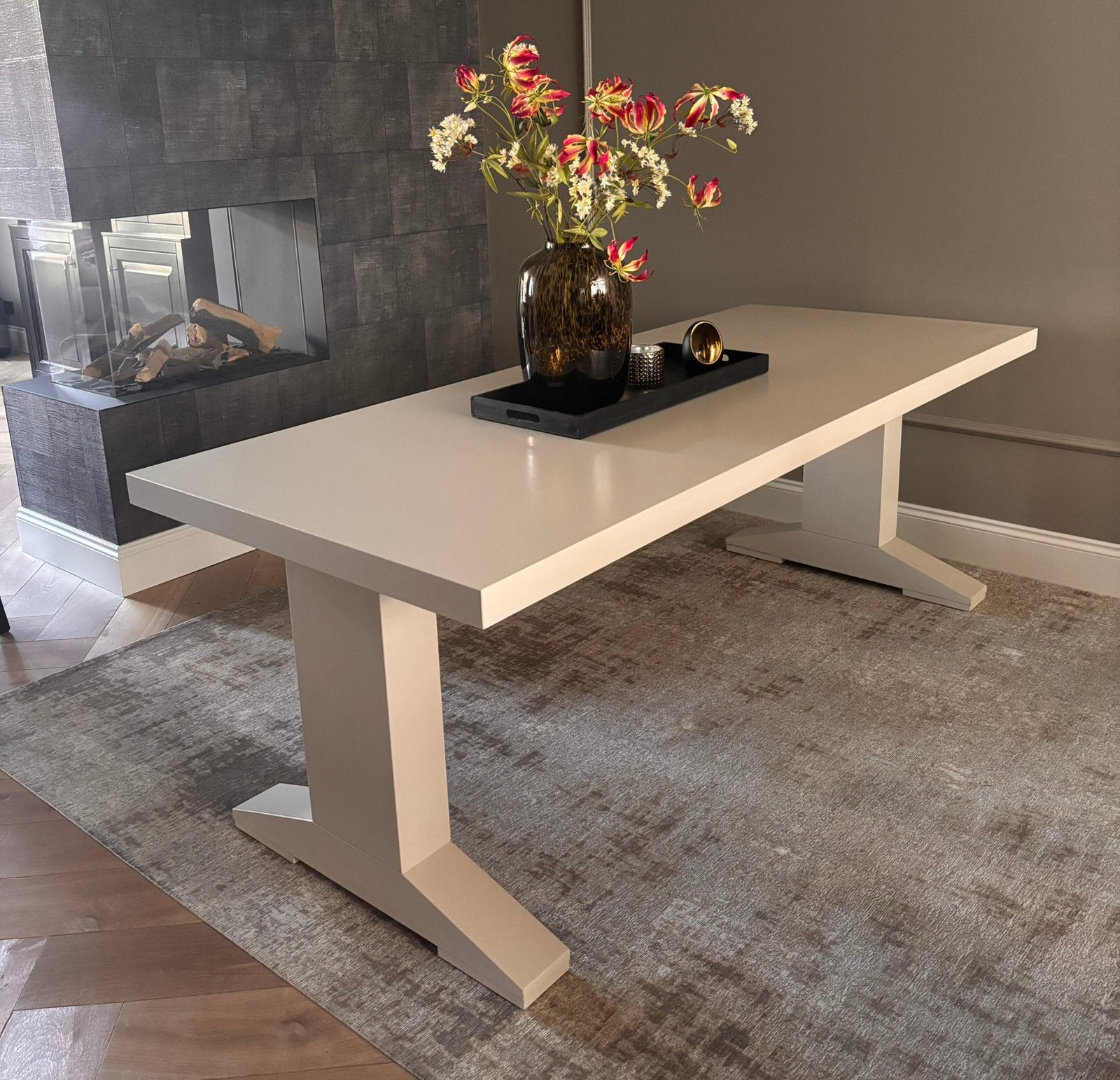 Mooie eettafel met kloosterpoot 220x90 cm, 200 cm of meer, Zo goed als nieuw, Vijf personen of meer, Rechthoekig