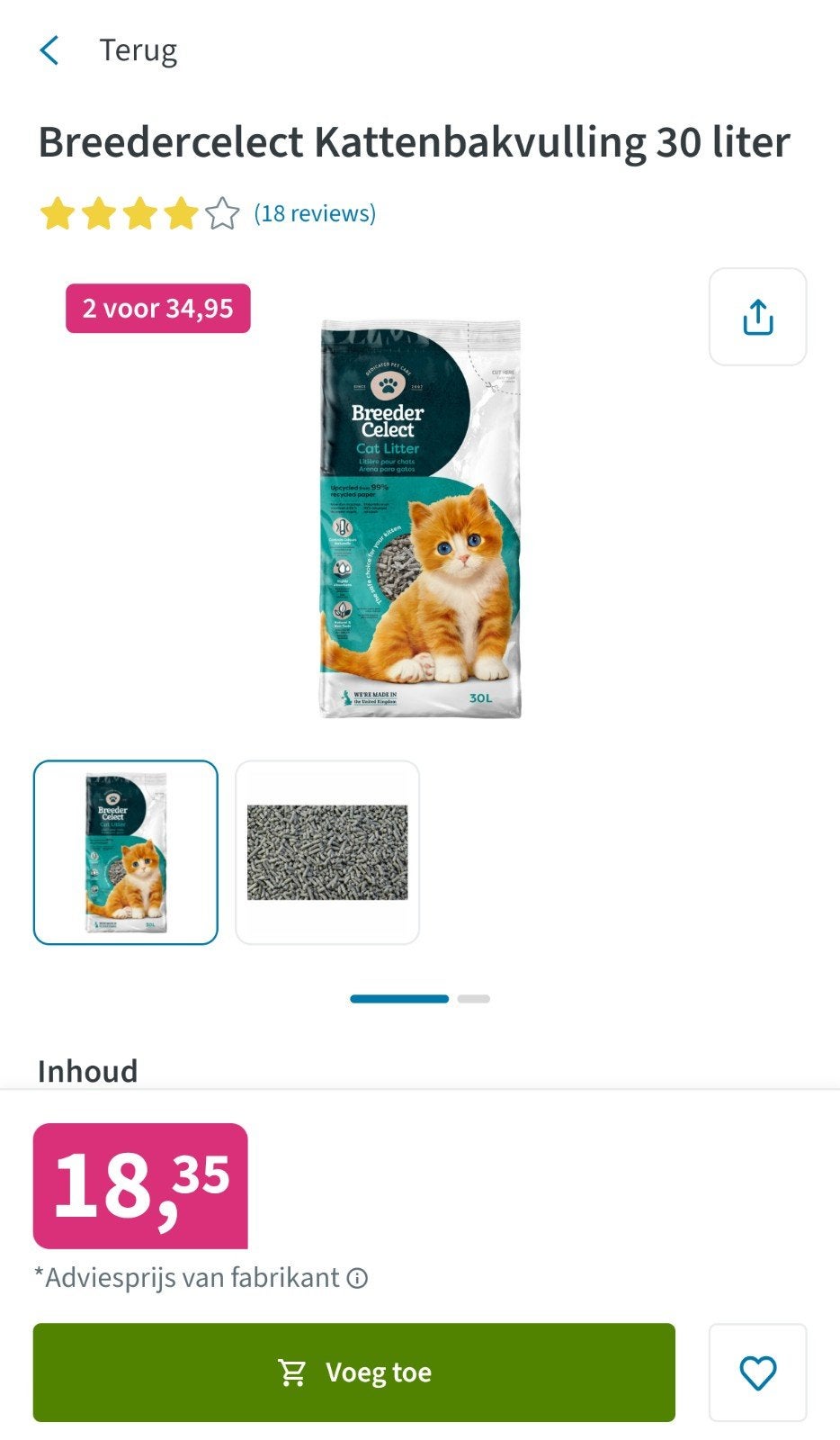 kattenbakvulling (kitten), Dieren en Toebehoren, Ophalen, Nieuw