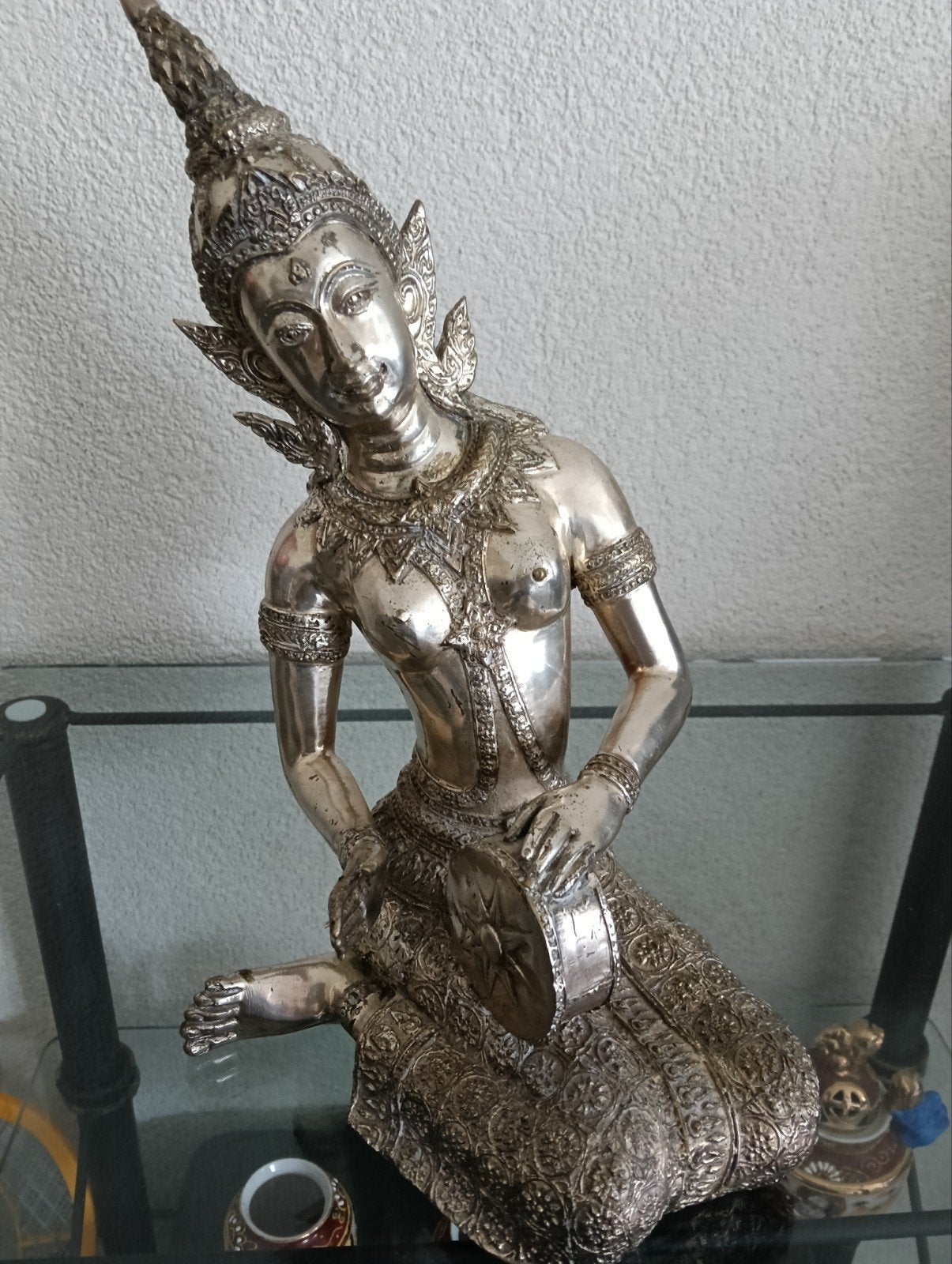 Zilverkleurig Thais Beeld van een Danseres, Ophalen of Verzenden