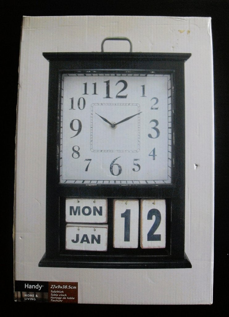 Tafelklok met Kalender Klok Quartz, Landelijk, Analoog, Ophalen of Verzenden, Zo goed als nieuw