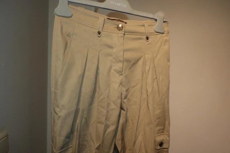Roberto Cavalli broek gouden sier knopen zakken zijkant XS, Verzenden, Beige, Zo goed als nieuw, Roberto Cavalli