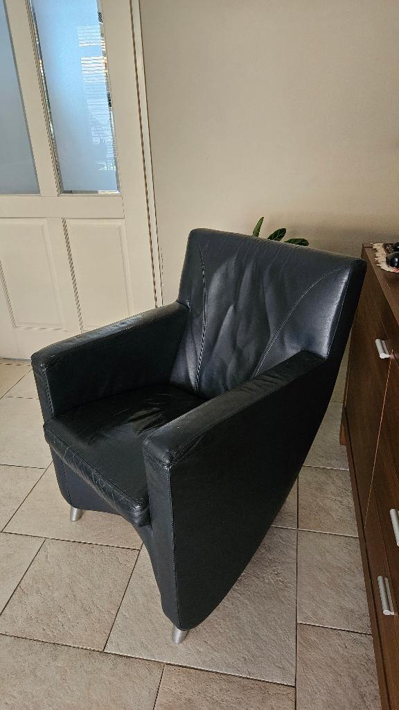 2 Leolux leren fauteuils stoelen donkerblauwe bijna zwart, Huis en Inrichting, Fauteuils, Ophalen, 75 tot 100 cm, Modern Leolux leer