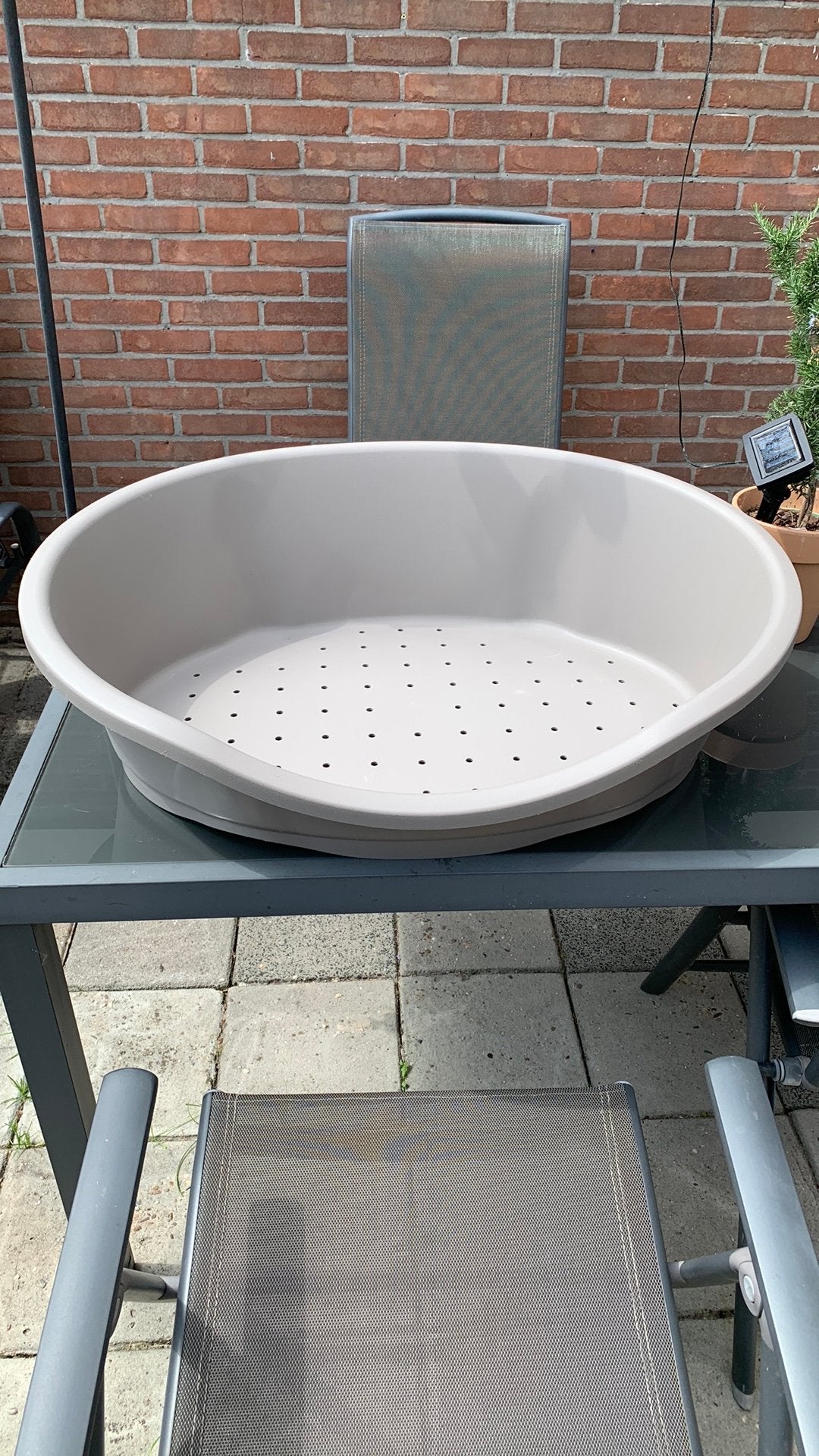 Licht grijze plastic hondenmand, Ophalen, Gebruikt, Polyester