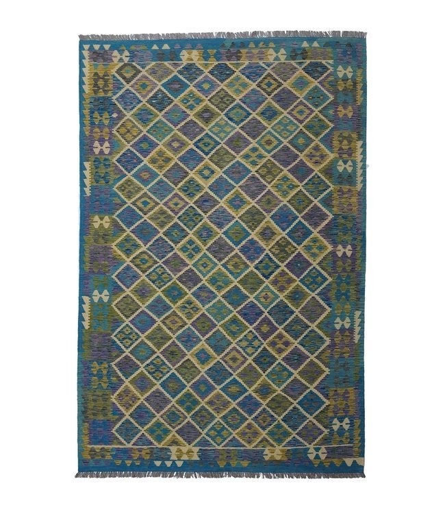 Handgemaakt Oosters Kelim Wol Vloerkleed 297x201 cm, Blauw, ....., Nieuw, Ophalen of Verzenden
