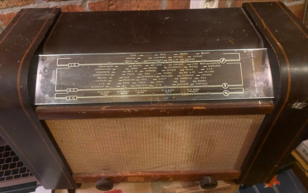 Vintage Philips Buizenradio 758U (1946) Houten Kast, Ophalen of Verzenden