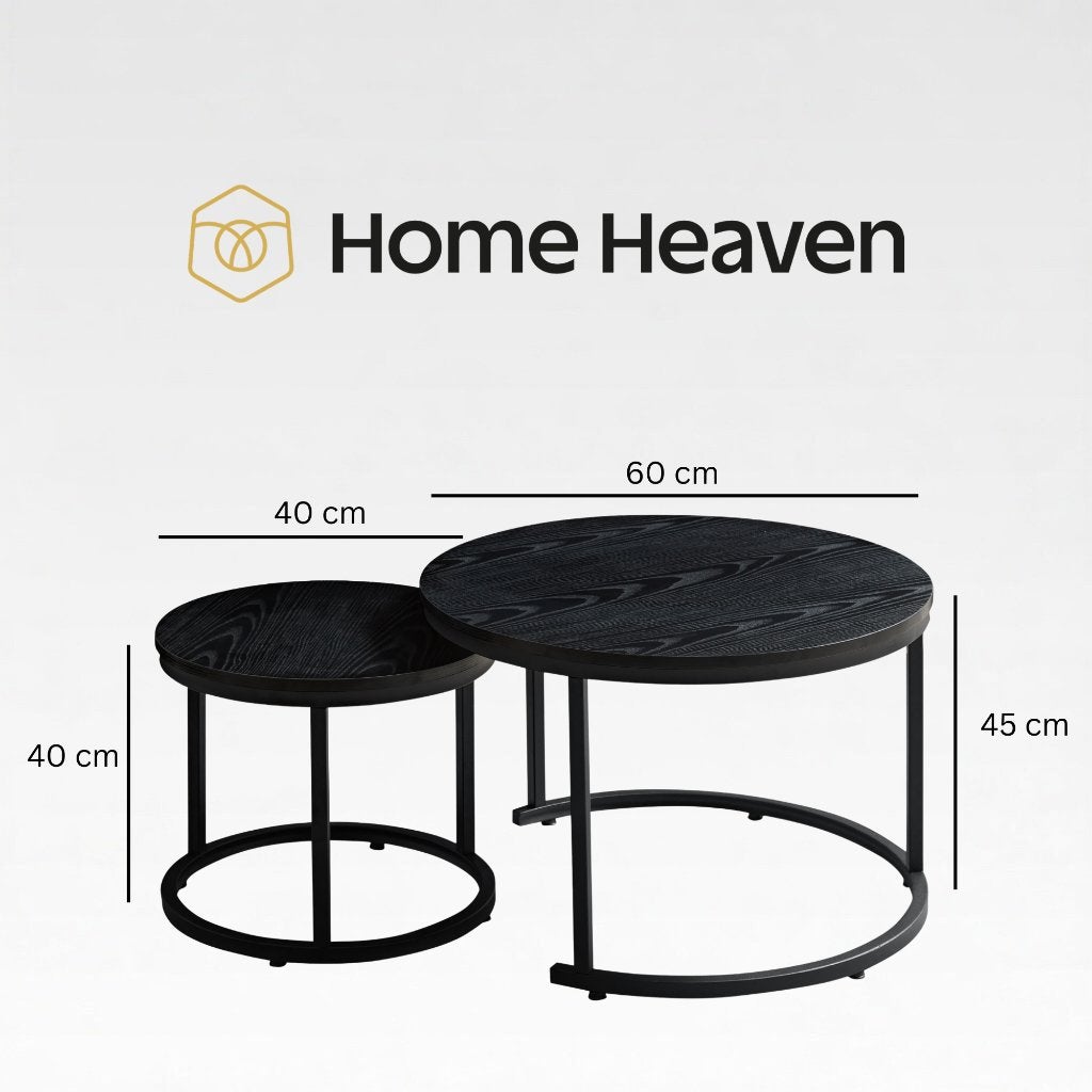 Foto 3 van Home Heaven Salontafel Rond Zwart Hout 60 en 40cm