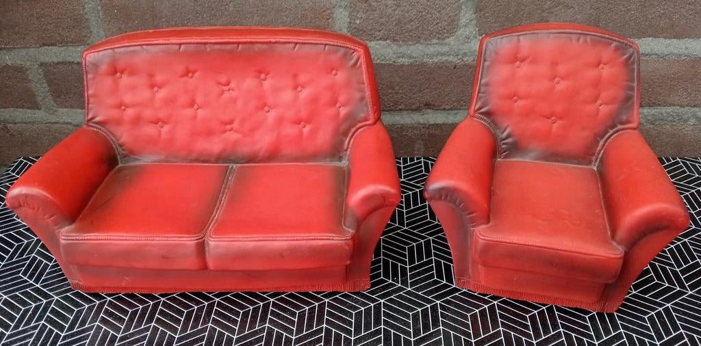 Vintage Cindy Poppenhuis Meubels: Bank en Fauteuil, Ophalen, Gebruikt