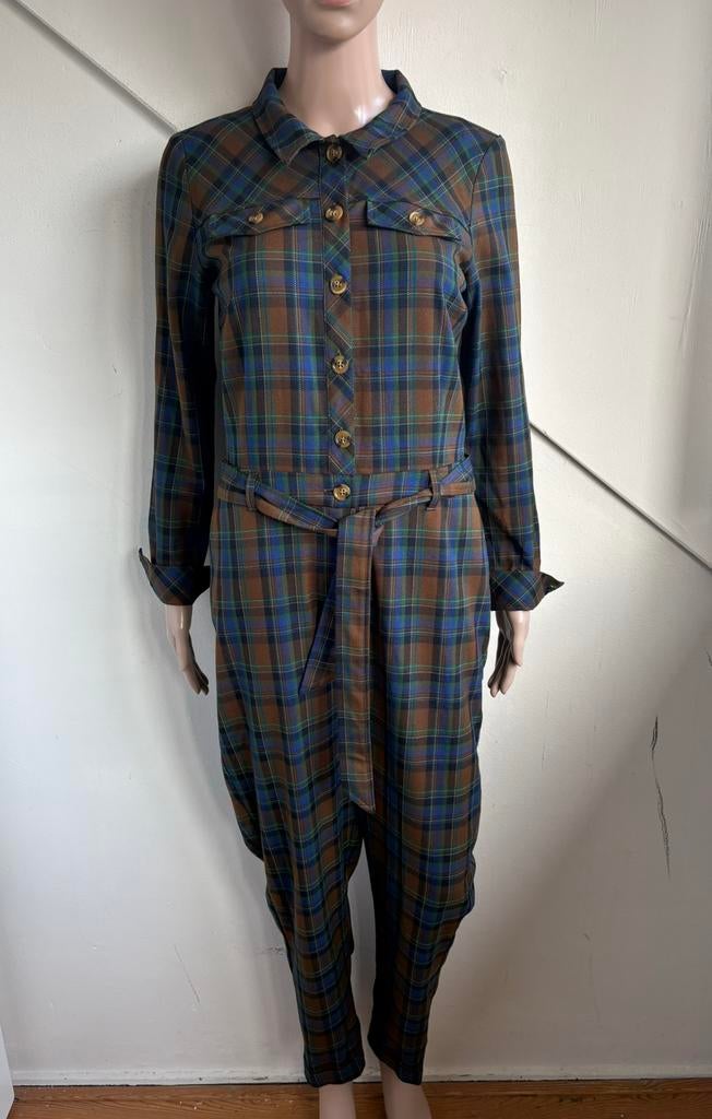 King Louie jumpsuit maat M bruin blauw groen geruit met riem, Maat 38/40 (M), Overige kleuren, Ophalen of Verzenden, Zo goed als nieuw