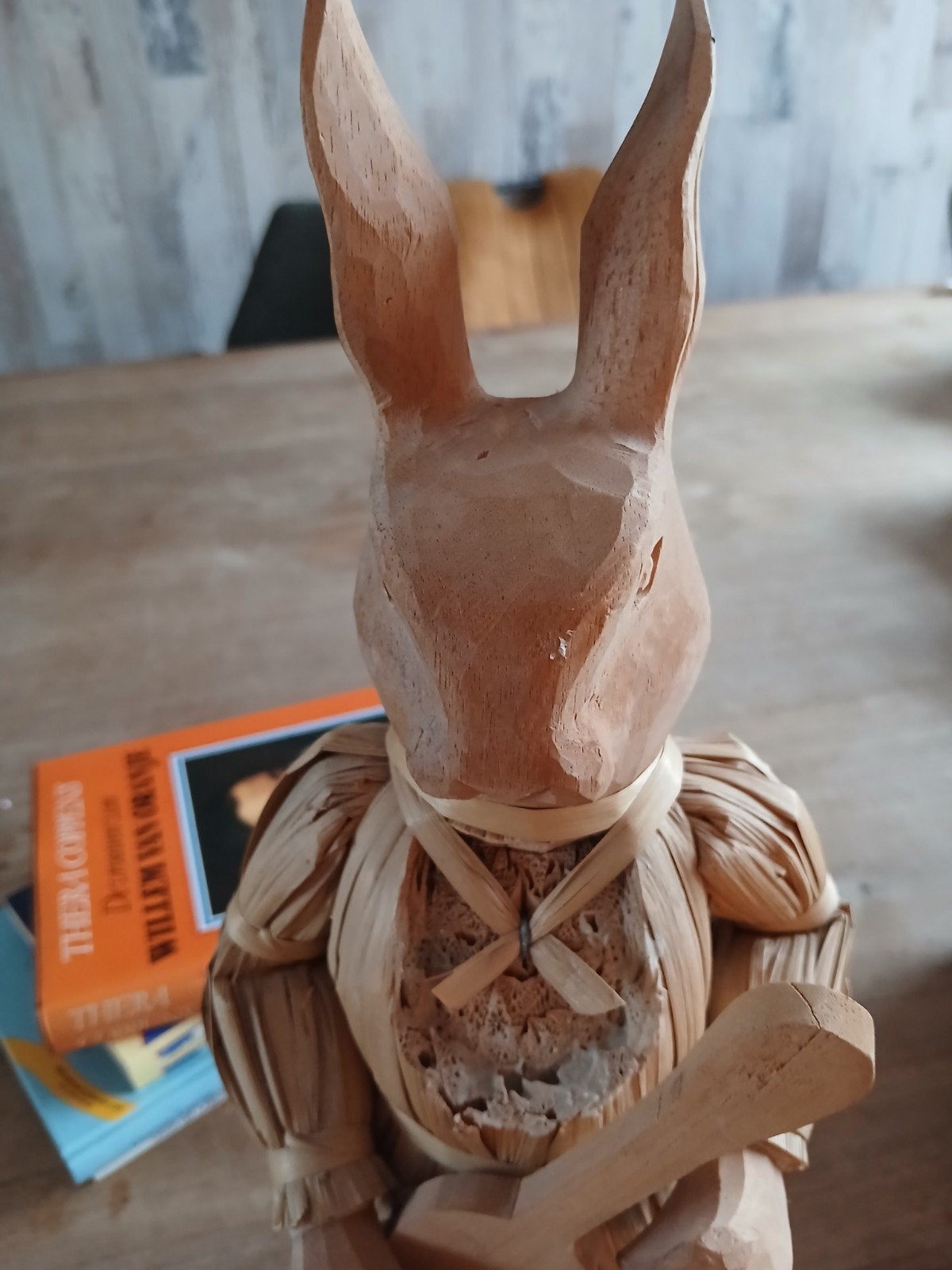 Unieke handgesneden houten konijn decoratie, Antiek en Kunst, Ophalen of Verzenden
