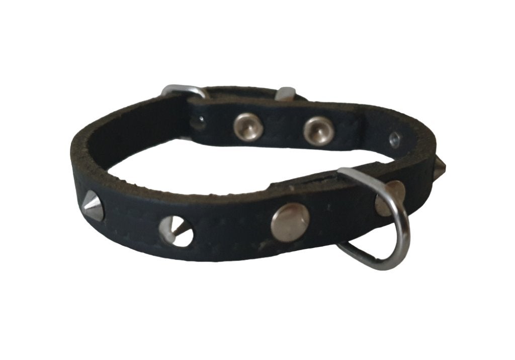 NOBBY Leder + Nop Halsband Zwart Nek 15,5 - 18 cm KOOPJE!!!, Ophalen of Verzenden, Handgemaakt, Nieuw