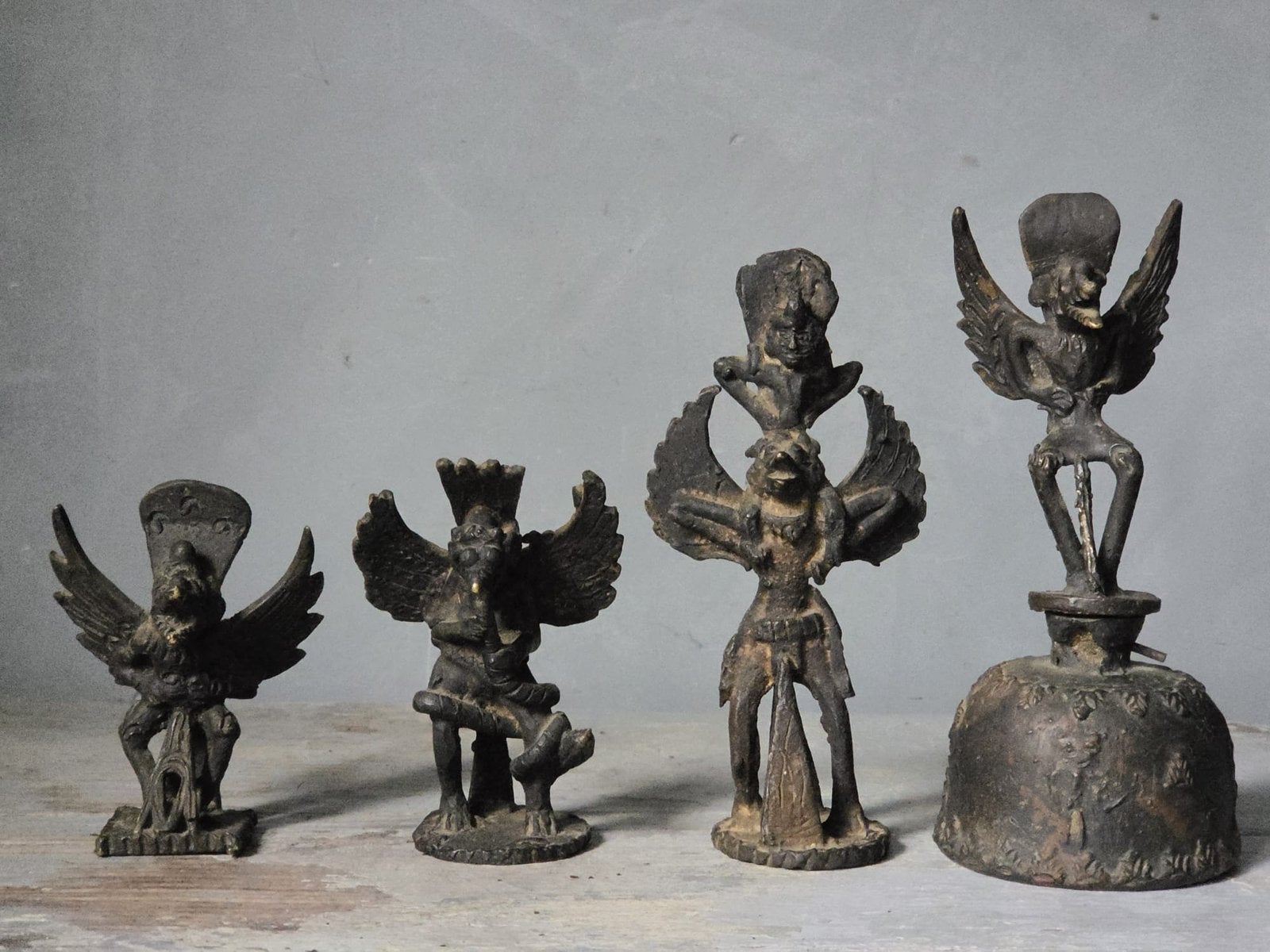 Set antieke bronzen Vishnu Garuda objecten, Gebruikt, ., Ophalen of Verzenden, .