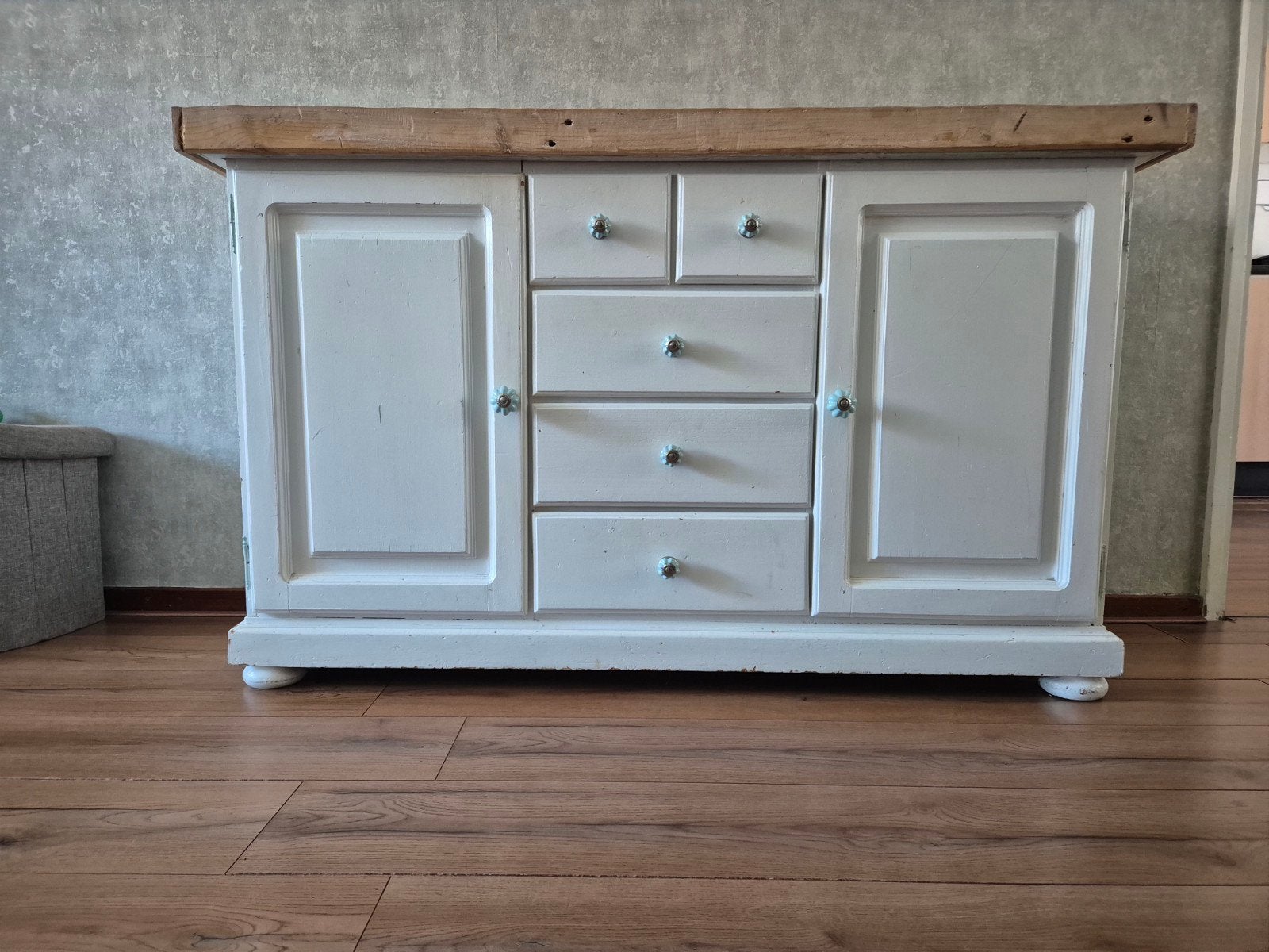 Prachtig landelijk dressoir – wit met houten blad – brocante, Huis en Inrichting, Ophalen, Gebruikt, 100 tot 150 cm, Met lade(s)