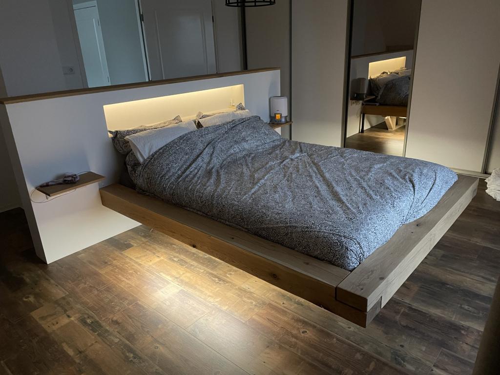 Zwevend balkenbad - ROBUUST EIKENHOUT, Huis en Inrichting, Slaapkamer | Bedden, Nieuw, Tweepersoons, 180 cm, 200 cm, Hout, Ophalen of Verzenden
