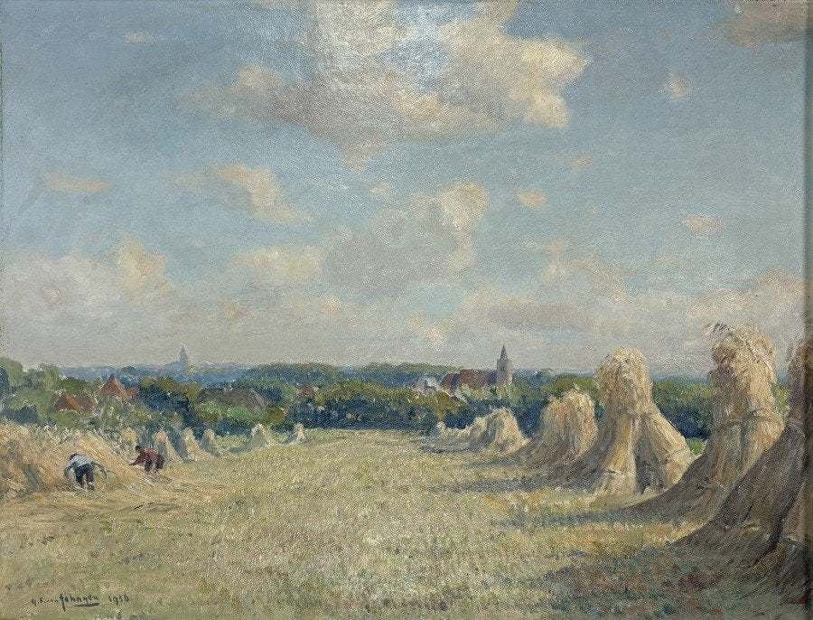 210. Olieverfschilderij, G.F. van Schagen - landschap, 1936, Ophalen