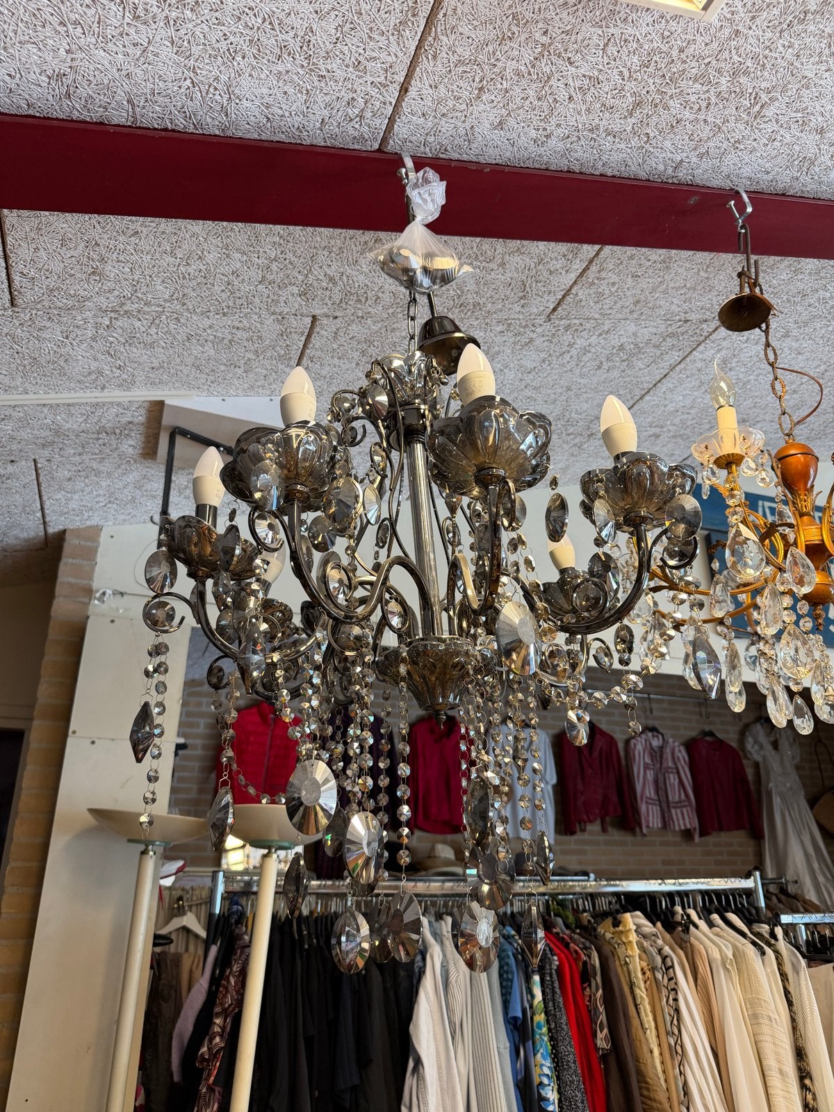 Grote zware kroonluchter zilver zwart, Ophalen, Gebruikt, E14 (klein), Nvt