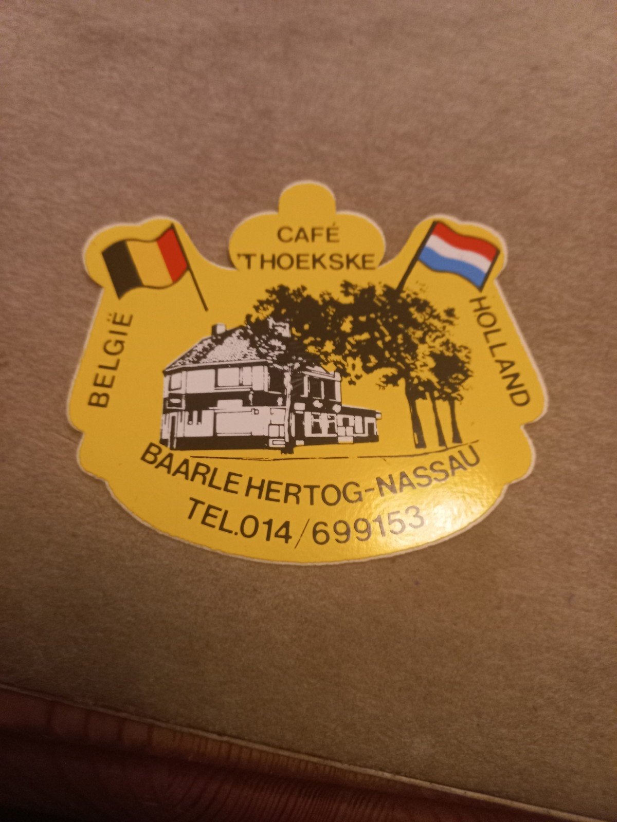 Vintage sticker Café 't Hoekske Baarle Hertog-Nassau, Ophalen of Verzenden