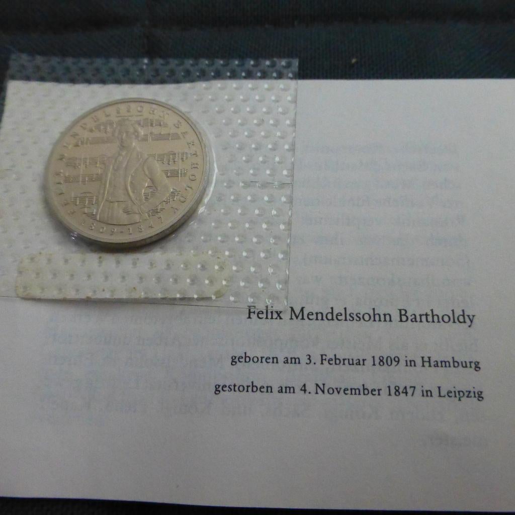Herdenking munt 5 mark Mendelssoh  Bartholdy, Ophalen of Verzenden, Duitsland, Losse munt