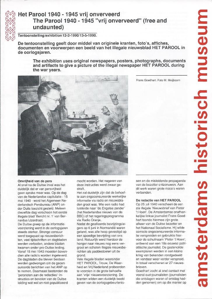 Het Parool 1940-1945 - Vrij onverveerd., Ophalen of Verzenden, Zo goed als nieuw