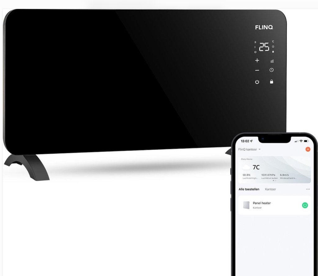 FlinQ Smart Elektrische Kachel 2000W WiFi – Zwart, Doe-het-zelf en Verbouw, 30 tot 80 cm, Info@flinqproducts.nl, Ophalen of Verzenden
