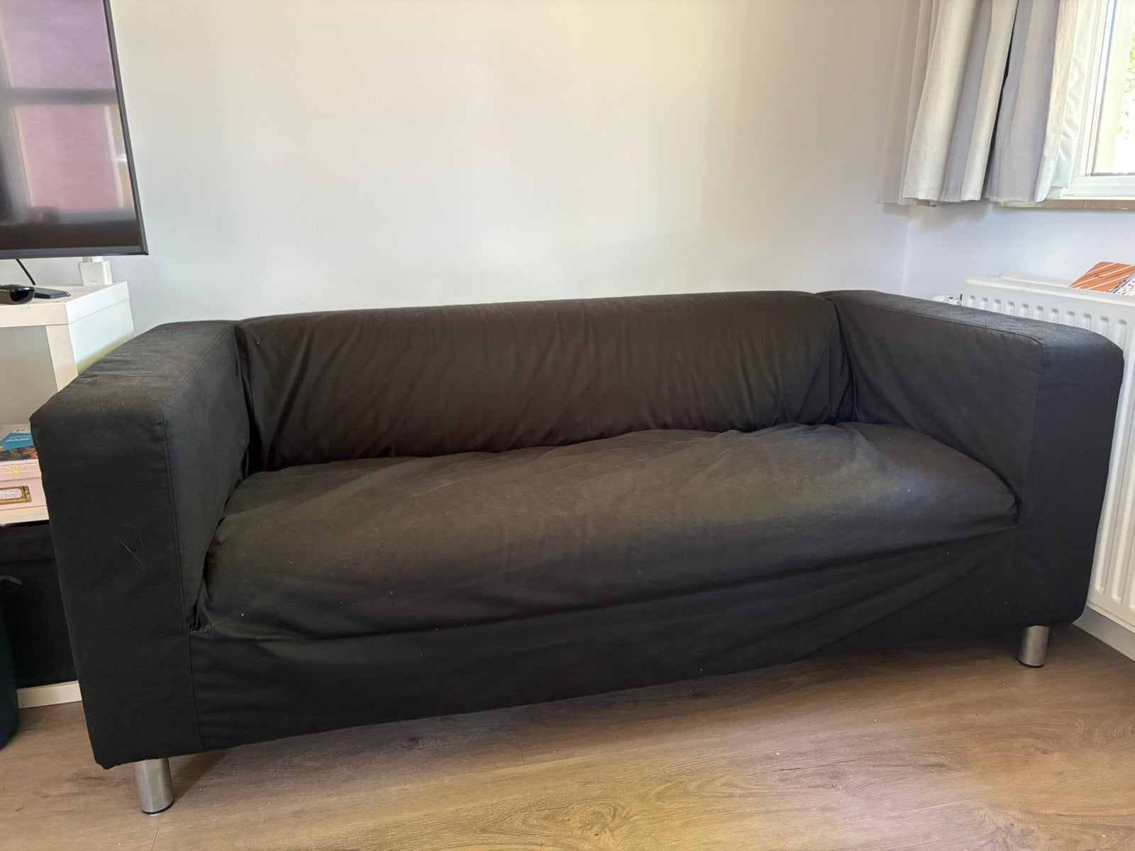 Ikea klippan met zwarte hoes, Ophalen, Gebruikt, 150 tot 200 cm, Tweepersoons
