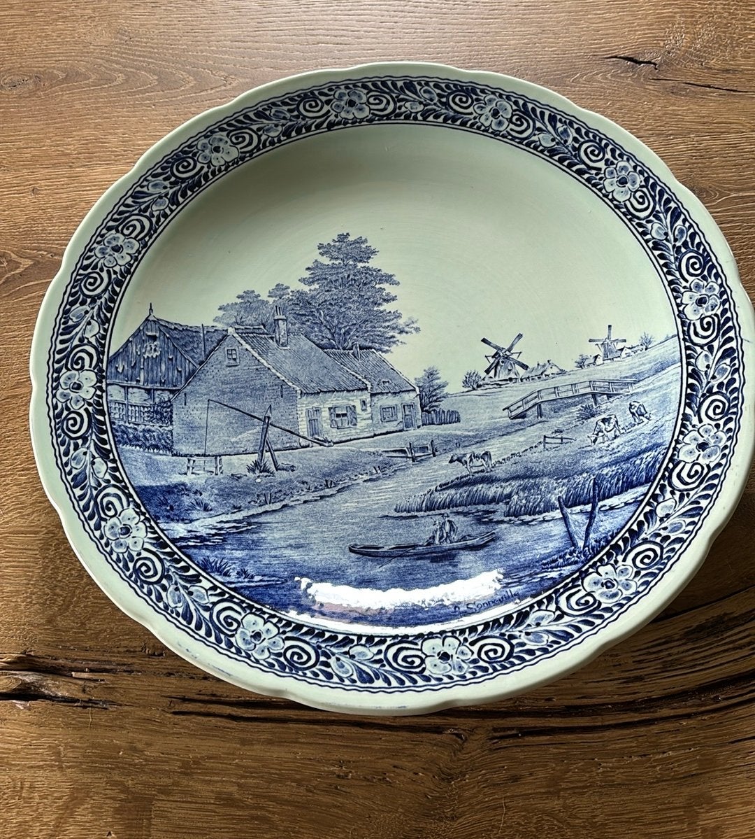 Delfts blauw bord, 40 cm, Antiek en Kunst, Ophalen