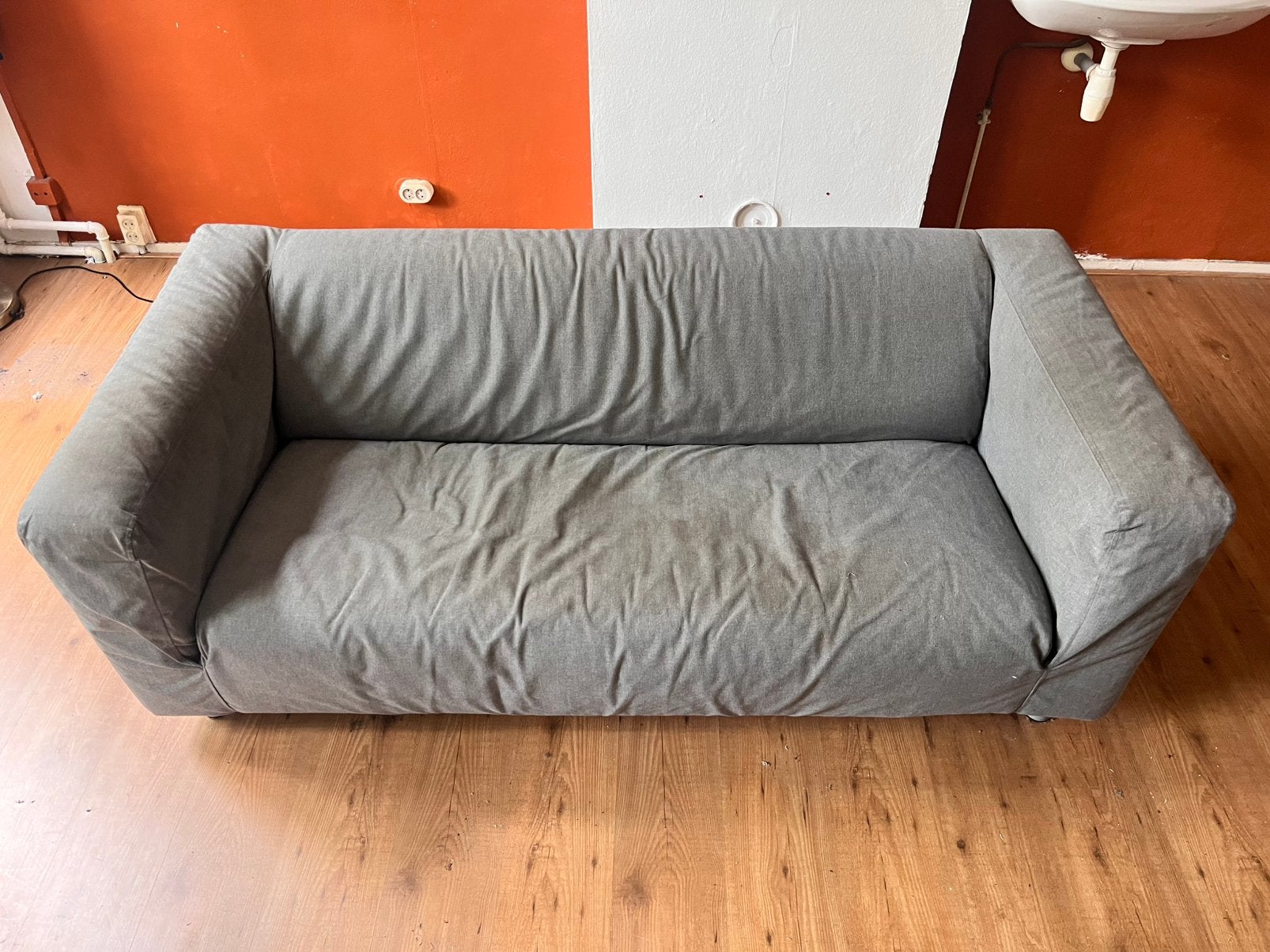 Grijze Ikea bank, Huis en Inrichting, Banken | Bankstellen, Ophalen, Gebruikt, Driepersoons, 75 tot 100 cm