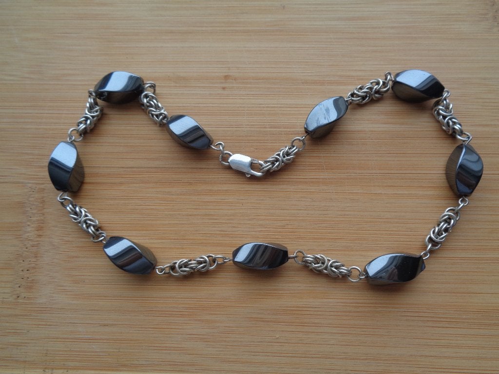 zilveren ketting met grote hematiet stenen [717], Sieraden, Tassen en Uiterlijk, Verzenden, Zo goed als nieuw, Zilver, Zilver