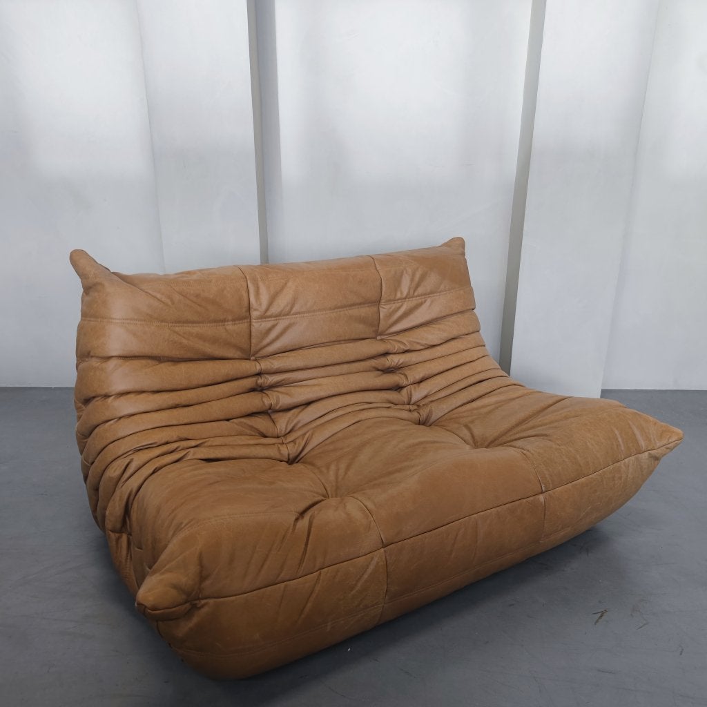 Ligne Roset Togo - Tweezits naturel Camel leder, 100 tot 125 cm, ., Leer, Ophalen of Verzenden