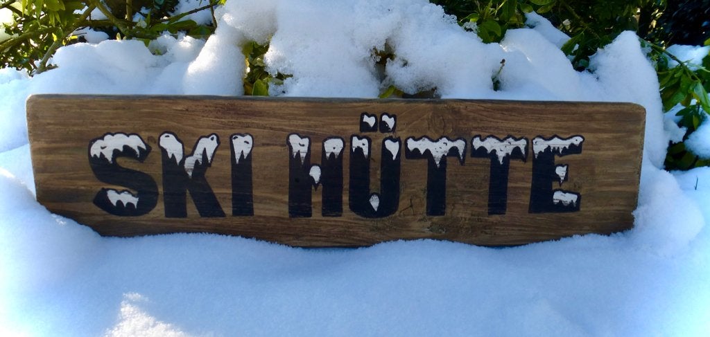 Handgeschilderd wintersport bord / Après Ski / Ski Hütte, Vintage, 13 cm, Ophalen of Verzenden, Bruin