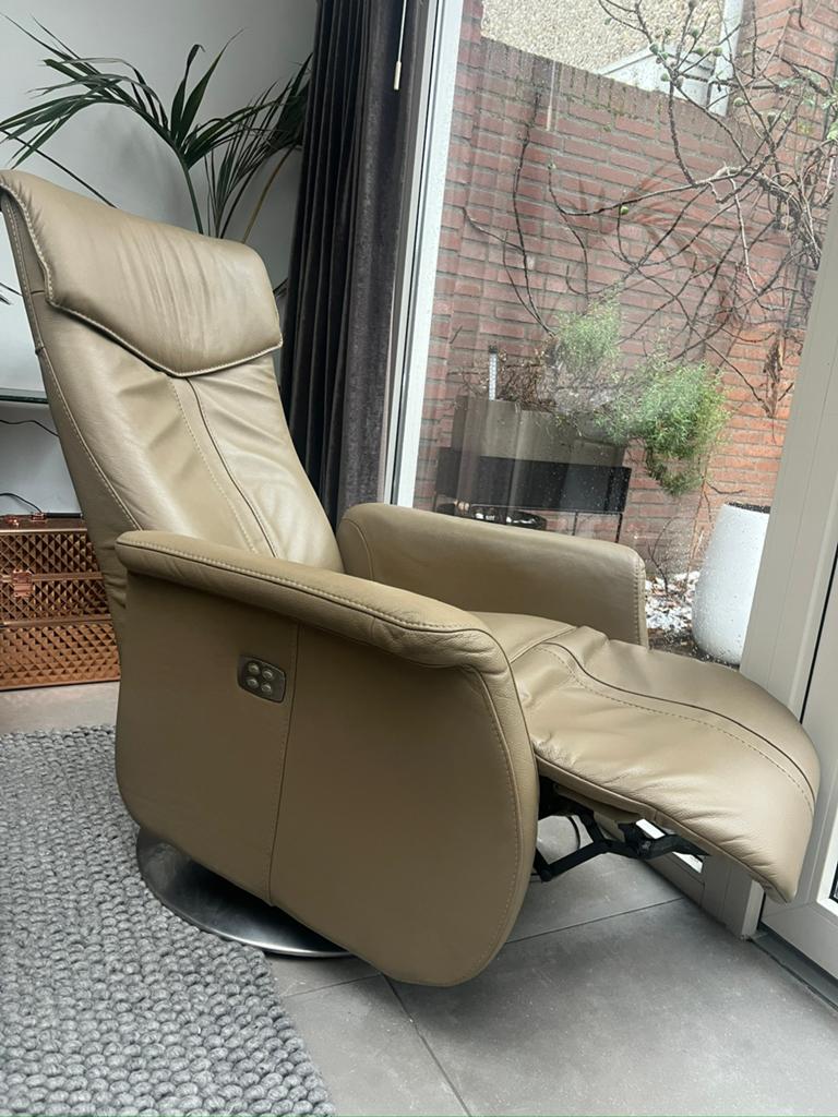 ELEKTRISCHE VERSTELBAAR DRAAIBAAR RELAX FAUTEUIL ECHT LEER, Ophalen, Gebruikt, 75 tot 100 cm, Modern