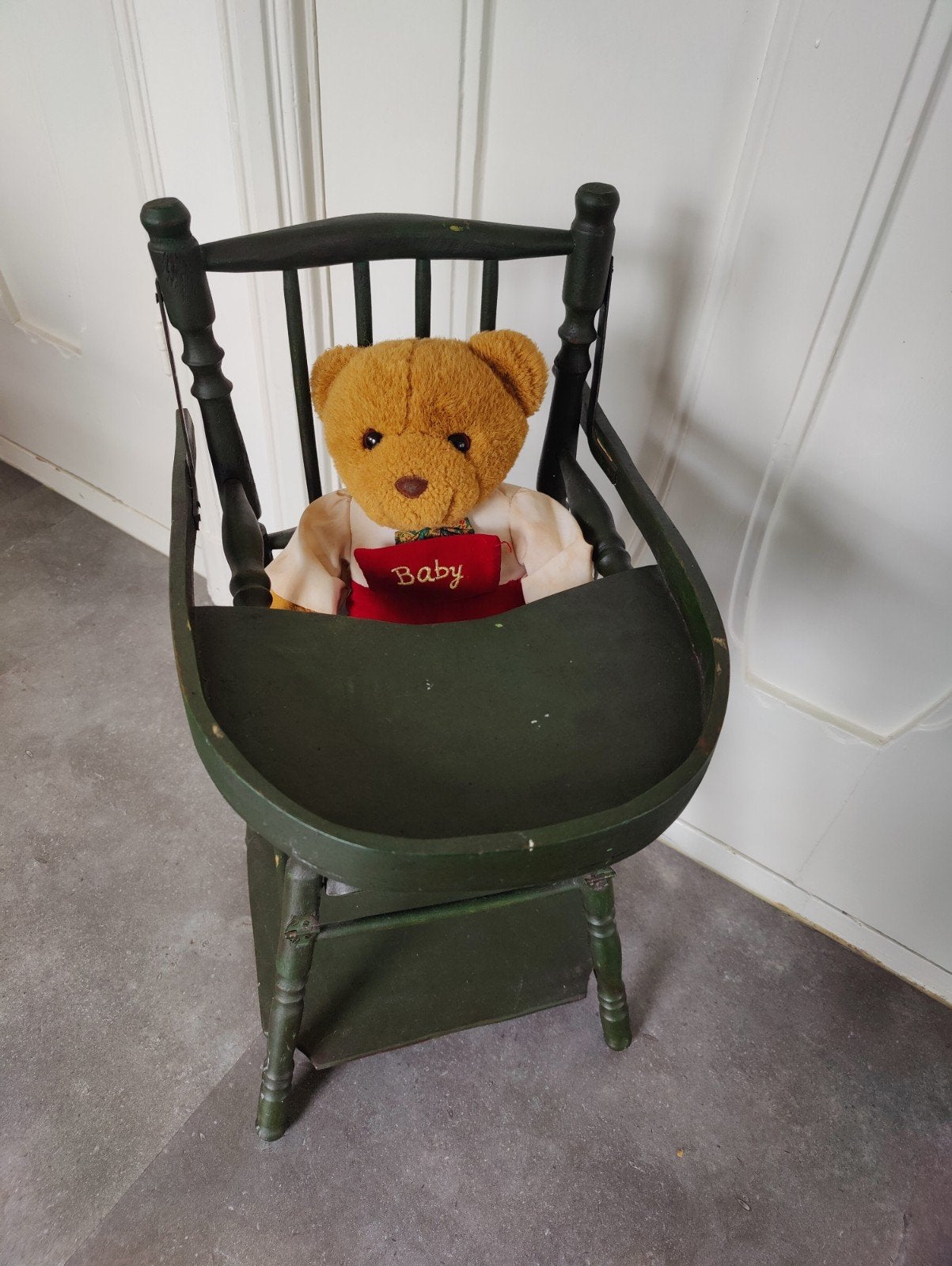 Vintage houten poppenstoel - Groen, Ophalen, Gebruikt, Overige typen, Aanschuifbaar