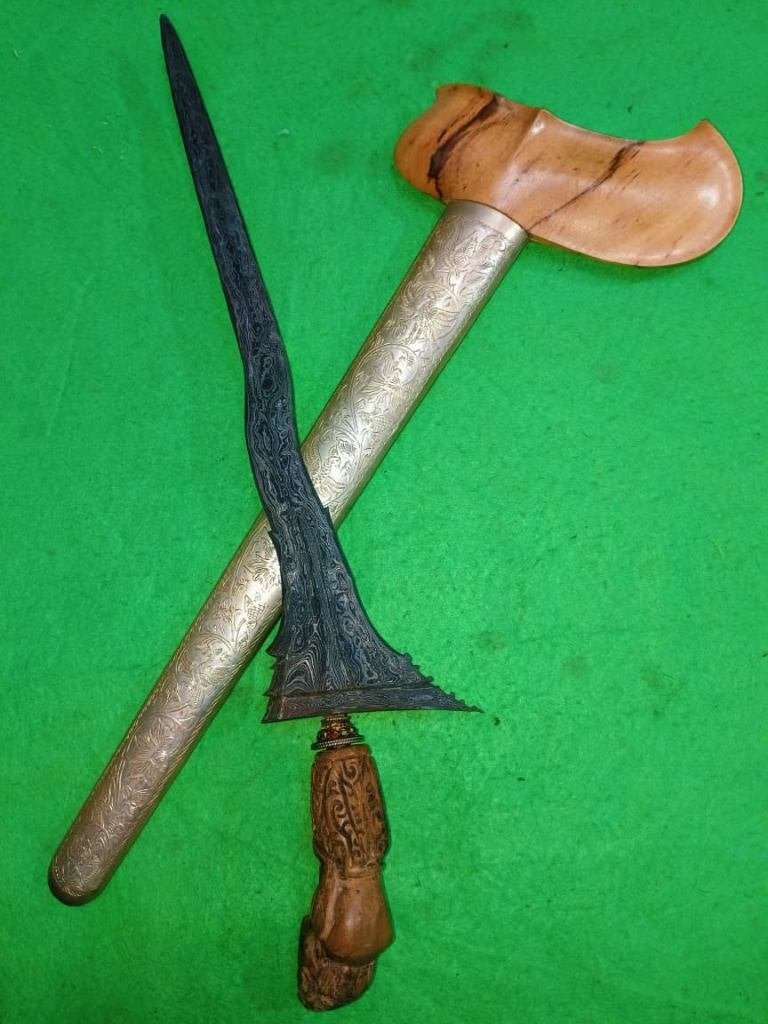 Antieke Keris Pudhak Jangkung 3 Luk Ngulit Semangka SVE16, Wapen, Verzenden, Overige materialen, Indonesië