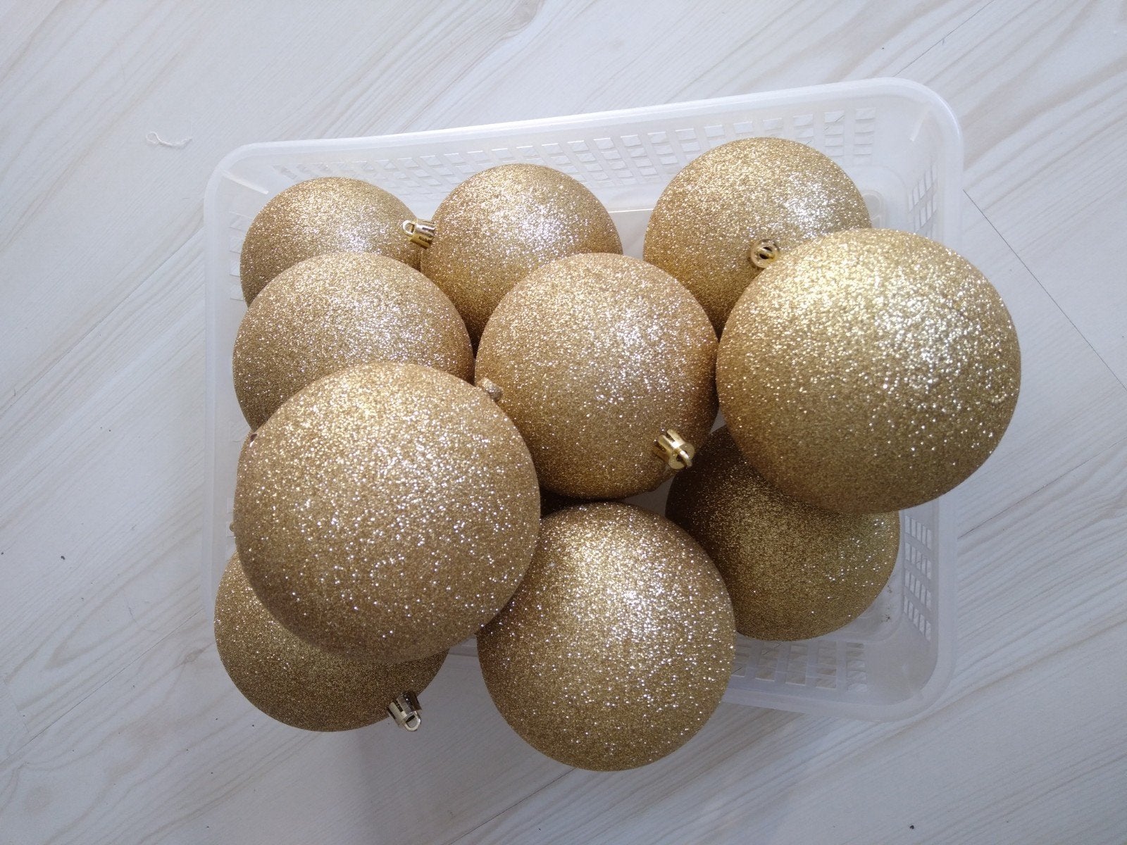 12 Gouden Kunststof Kerstballen  10 cm, Ophalen, Nieuw