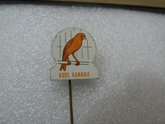 Vintage Speldje Rode Kanarie - Pin met Vogel, Ophalen of Verzenden, Gebruikt, Dier of Natuur, Speldje of Pin