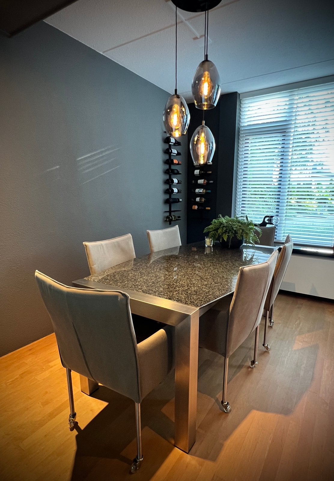 Moderne Eettafel 6 Stoelen, Salontafel, Dressoir Graniet RVS, Ophalen of Verzenden, Zo goed als nieuw