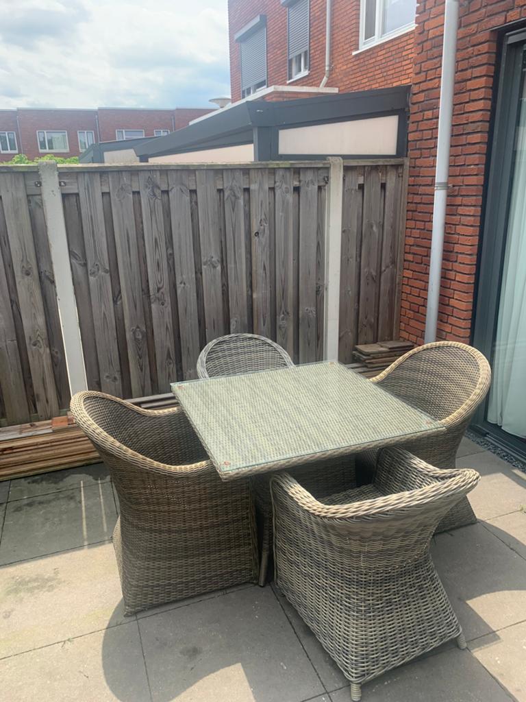 AVH-Collectie Roma dining tuinstoelen en tafel naturel rotan, Ophalen, 4 zitplaatsen, Eettafel, Rotan