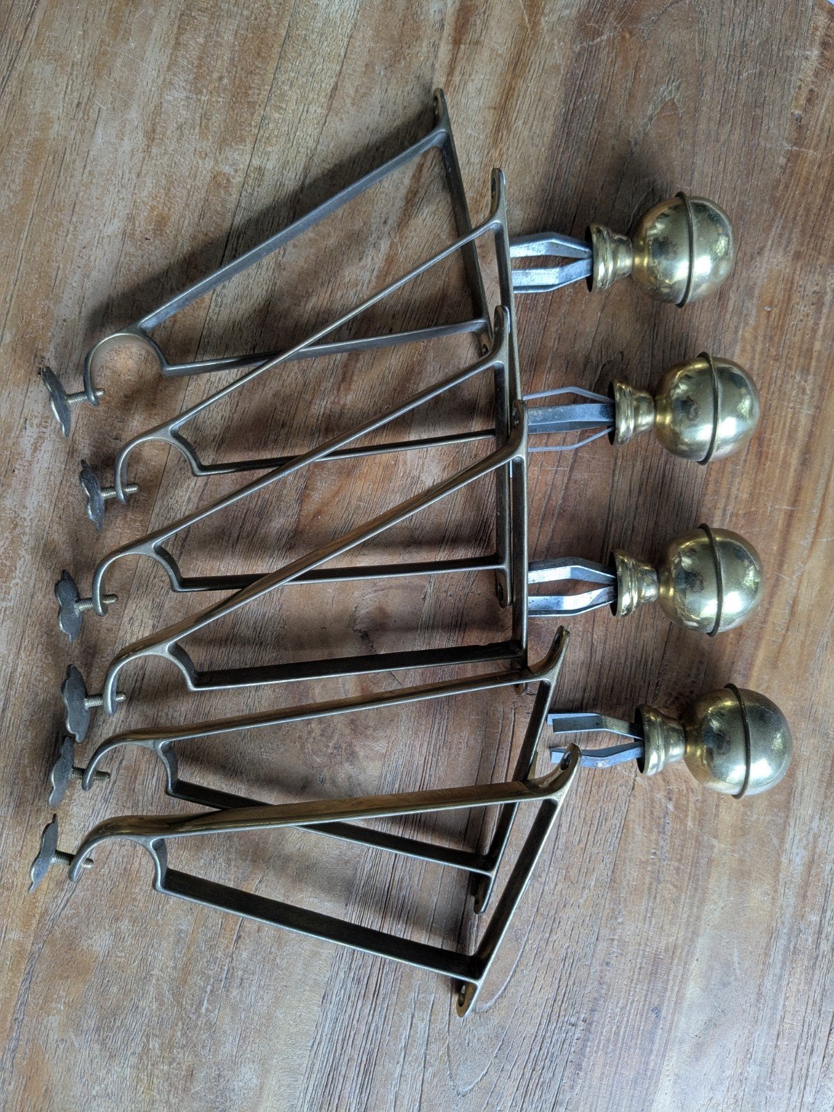 Set van 6 messing gordijnroedehouders met bollen, Huis en Inrichting, Gebruikt, Metaal, Ophalen of Verzenden, Overige typen
