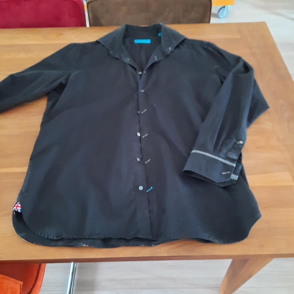 Zwart katoenen overhemd van British Indigo maat 43, Zwart, Ophalen of Verzenden, Zo goed als nieuw, British Indigo