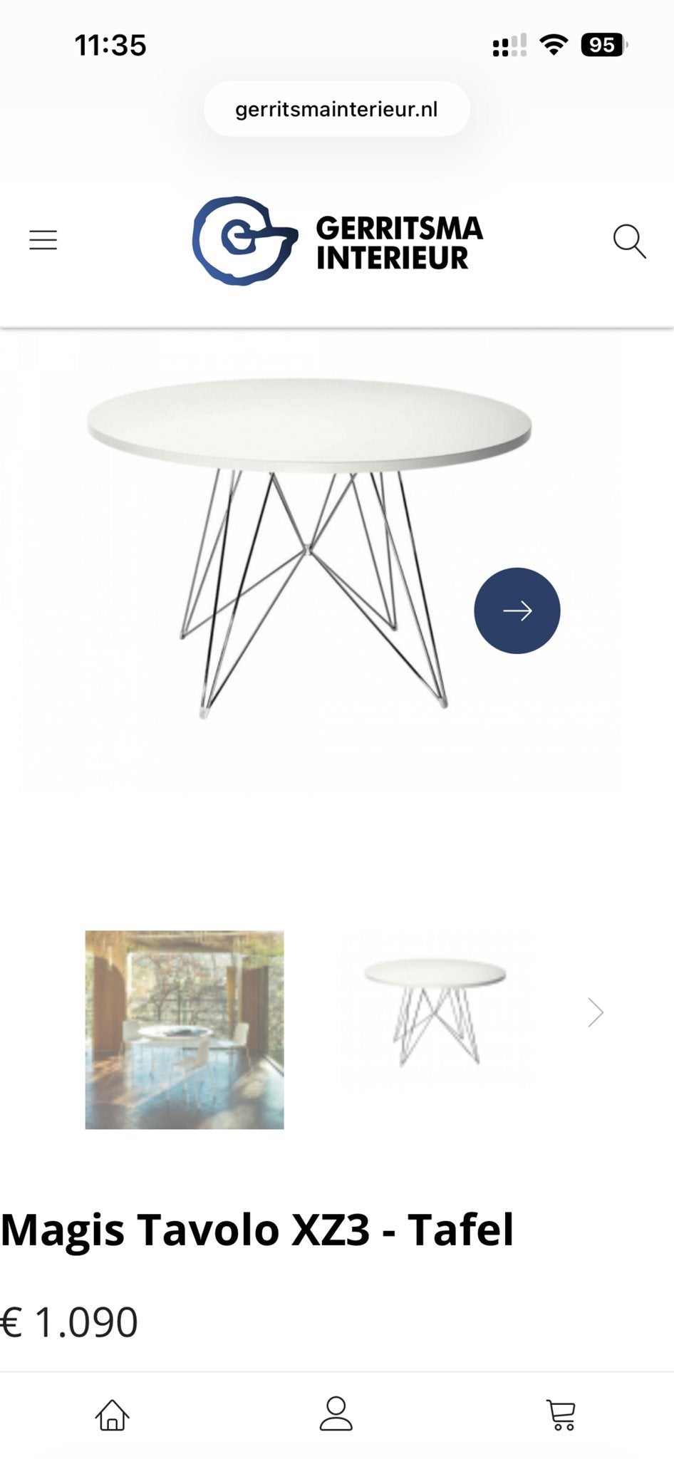 Magis Tavolo XZ3 ronde eettafel chroom wit, Ophalen, Gebruikt, 100 tot 150 cm, Rond