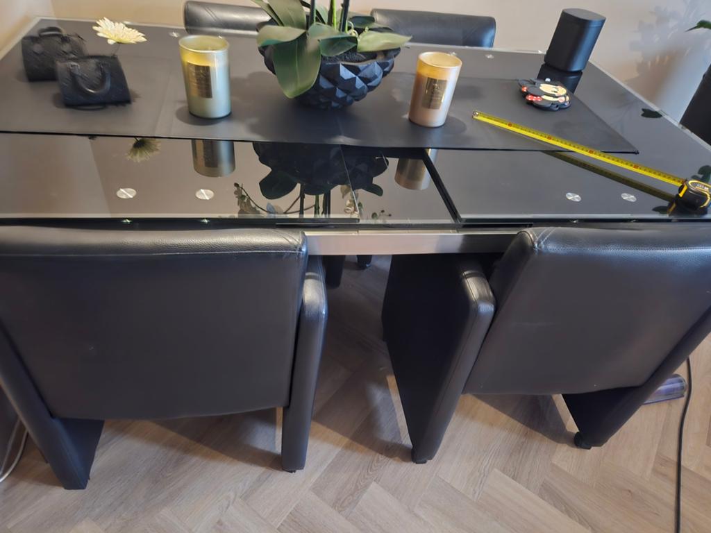 Uitschuifbare eettafel 160 cm verlengbaar met stoelen, Huis en Inrichting, Tafels | Eettafels, Ophalen, Gebruikt, 50 tot 100 cm