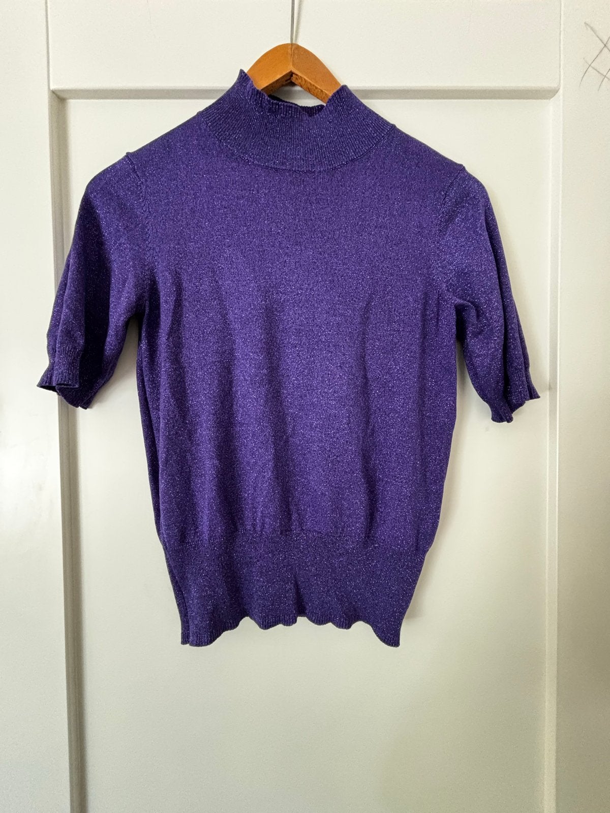 Paarse glitter coltrui met korte mouwen - HEMA, Ophalen, Zo goed als nieuw, Maat 38/40 (M), Paars