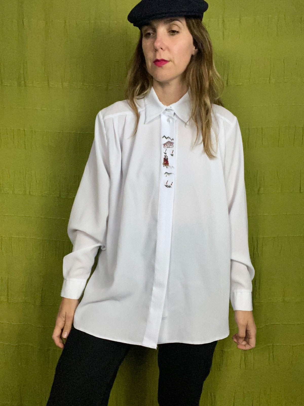 Vintage witte blouse / shirt - embroidery - Tirol - 40/L, Maat 38/40 (M), Hgv, Wit, Hgv